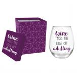 Evergreen Giftware - Stemless Wine Glass - Adulting 0